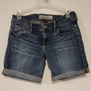Hollister Blue Jean Shorts with Rolled Hems and Distressed Look